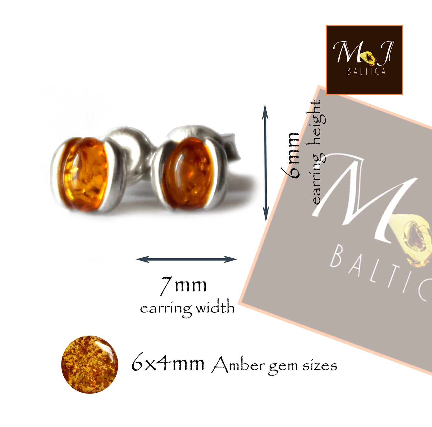 MJ Baltica, orecchini, Ambra naturale Baltica, Argento 925, unisex, a lobo, artigianale, BK124