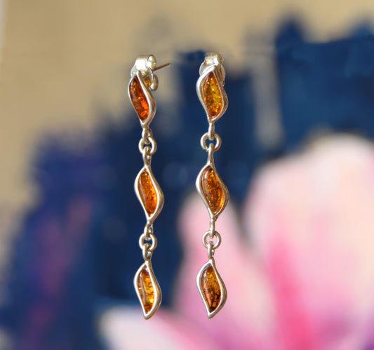 MJ Baltica, earrings, natural Baltic amber, 925 silver, chain, light, long, BK134