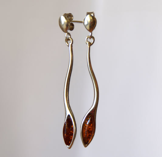 MJ Baltica, earrings, natural Baltic amber, 925 silver, elegant, feminine, light, long, BK136