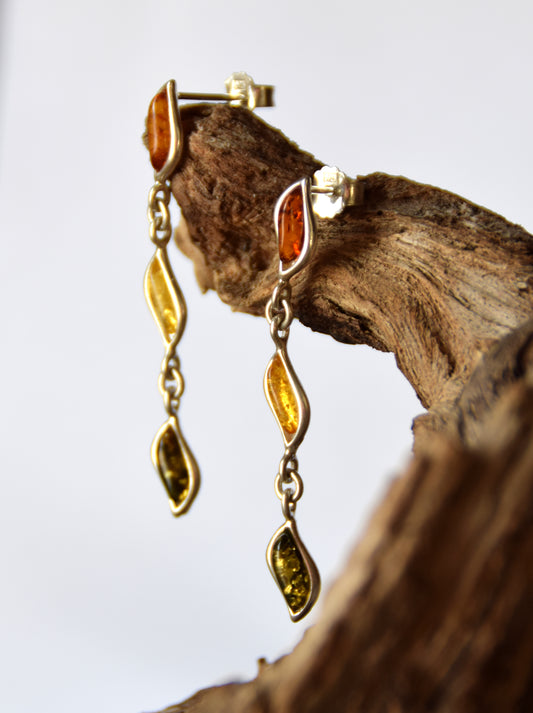 MJ Baltica, earrings, natural Baltic amber, 925 silver, chain, light, long, multicolored, BK137