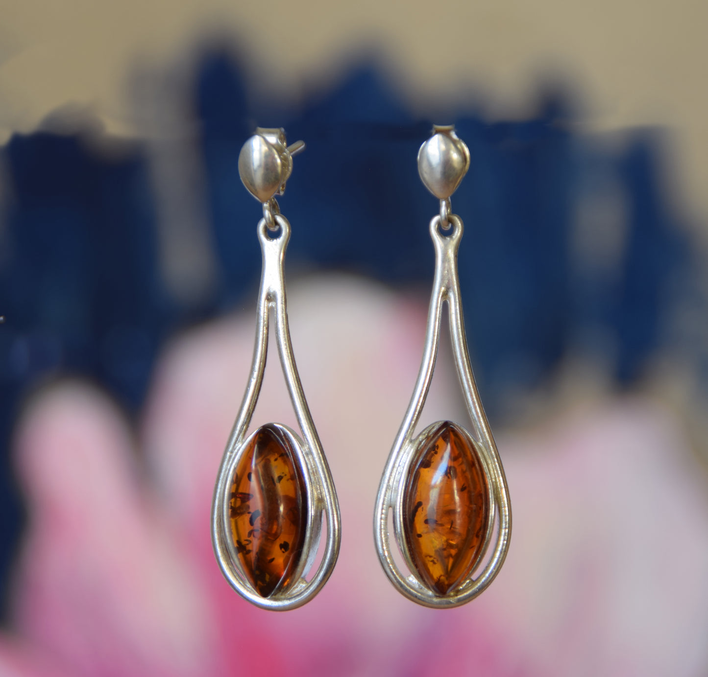 MJ Baltica, earrings, natural Baltic amber, 925 silver, elegant, feminine, bright, long, BK138