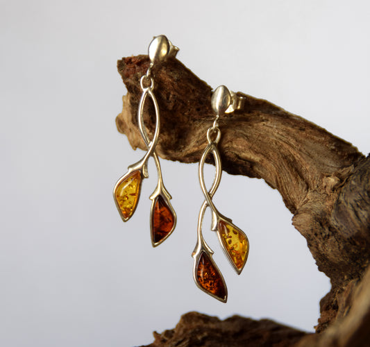 MJ Baltica, earrings, natural Baltic amber, 925 silver, delicate, elegant, multicoloured, BK140