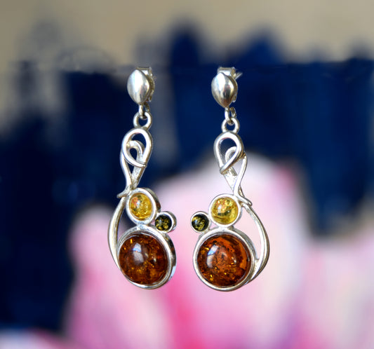 MJ Baltica, earrings, natural Baltic amber, 925 silver, intense, elegant, multicolored, BK142