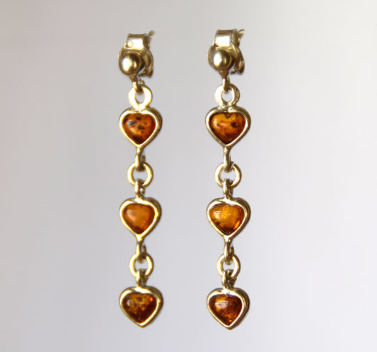 MJ Baltica, earrings, natural Baltic amber, 925 silver, delicate, elegant, heart, cognac, BK143