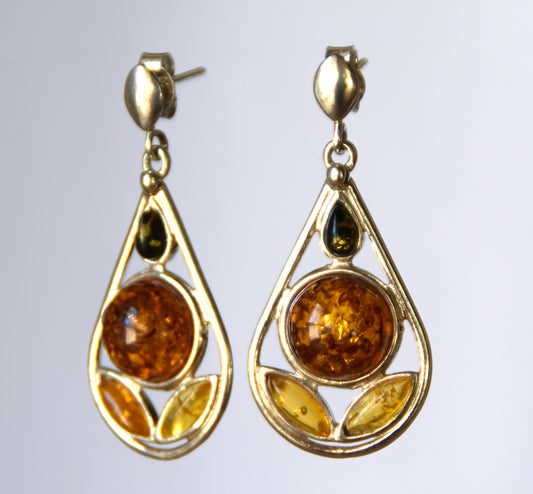 MJ Baltica, earrings, natural Baltic amber, 925 silver, delicate, elegant, mosaic, multicolored, drop, BK146