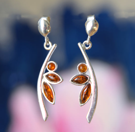 Copy of MJ Baltica, earrings, natural Baltic amber, 925 silver, delicate, elegant, feminine, cognac, BK155