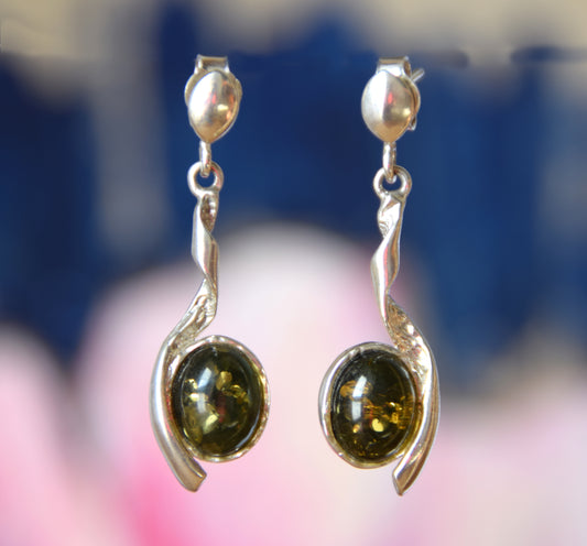 MJ Baltica, earrings, natural Baltic amber, 925 silver, feminine, elegant, unique, green amber, BK156