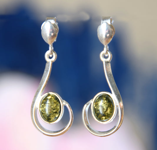 MJ Baltica, earrings, natural Baltic amber, 925 silver, feminine, elegant, unique, green amber, BK161