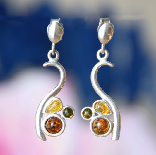 MJ Baltica, earrings, natural Baltic amber, 925 silver, feminine, mosaic, multicolored, BK162