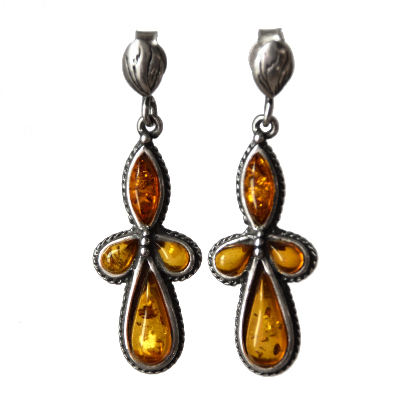 MJ Baltica, orecchini, Ambra naturale Baltica, Argento 925, vintage, eleganti, femminili, cognac, BK163