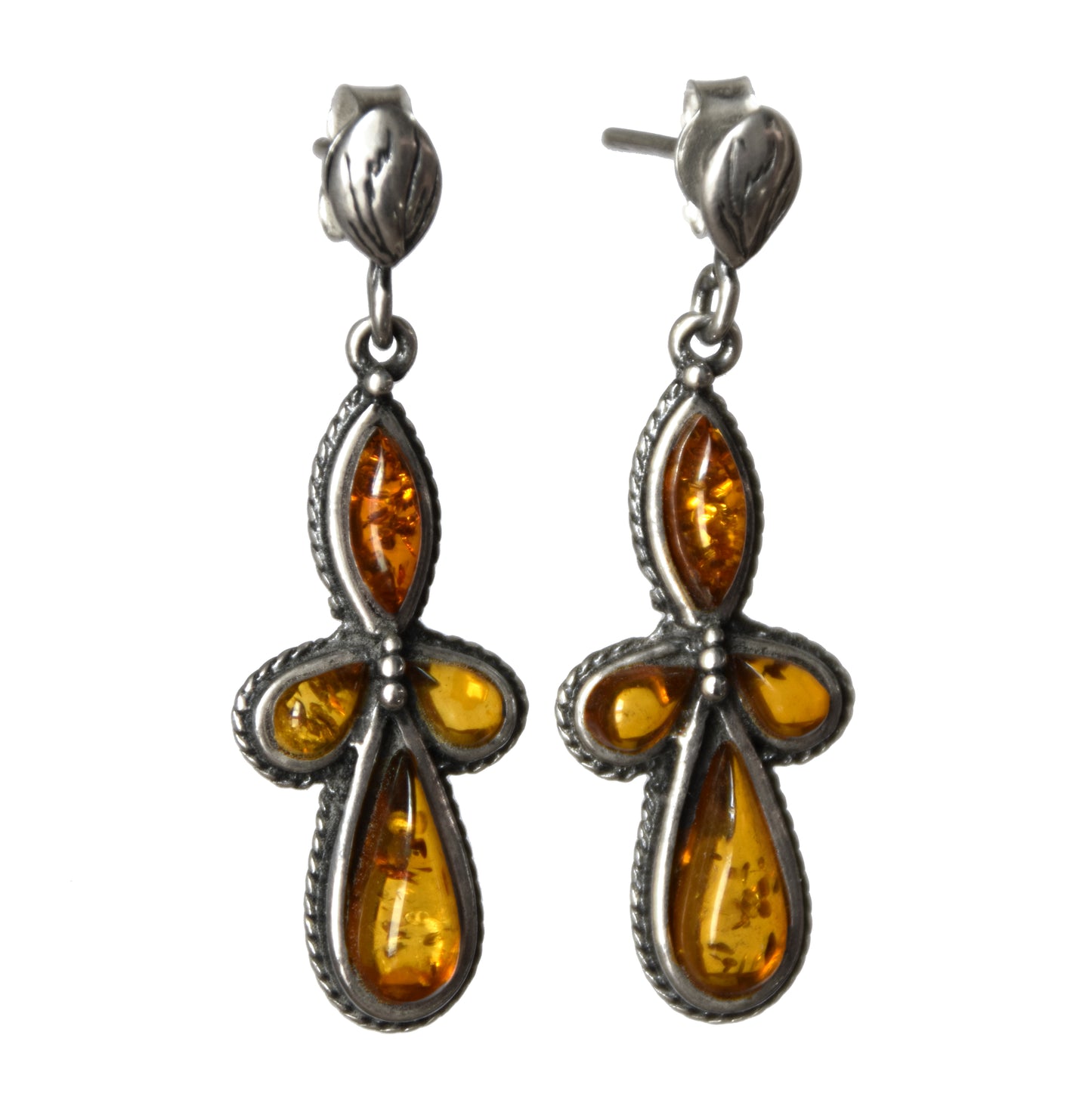 MJ Baltica, earrings, natural Baltic amber, 925 silver, vintage, elegant, feminine, cognac, BK163