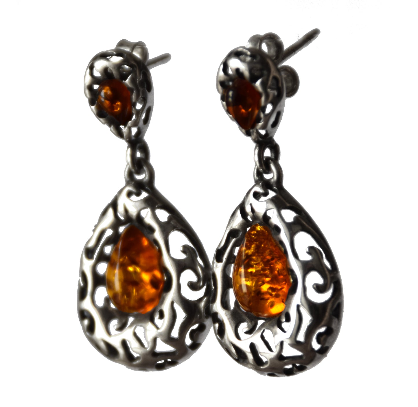 MJ Baltica, earrings, natural Baltic amber, 925 silver, vintage, bright, elegant, feminine, cognac, BK165