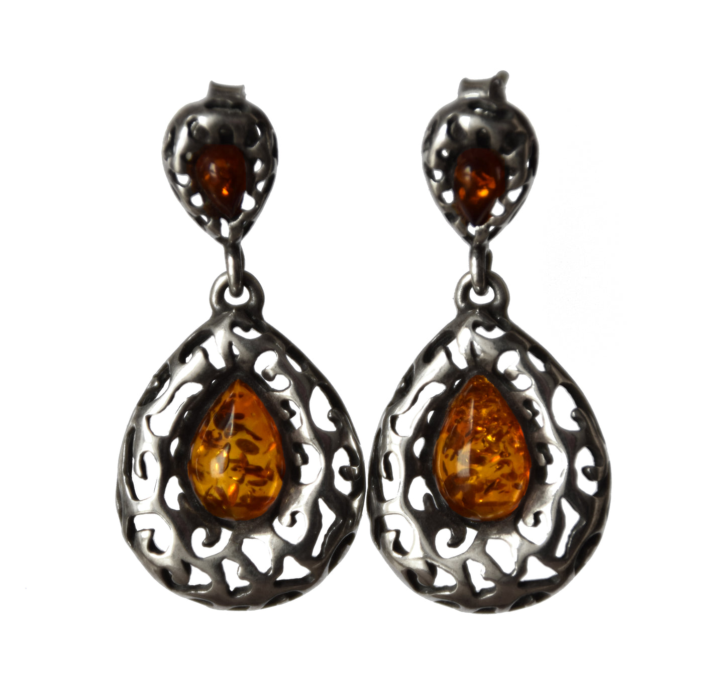 MJ Baltica, earrings, natural Baltic amber, 925 silver, vintage, bright, elegant, feminine, cognac, BK165