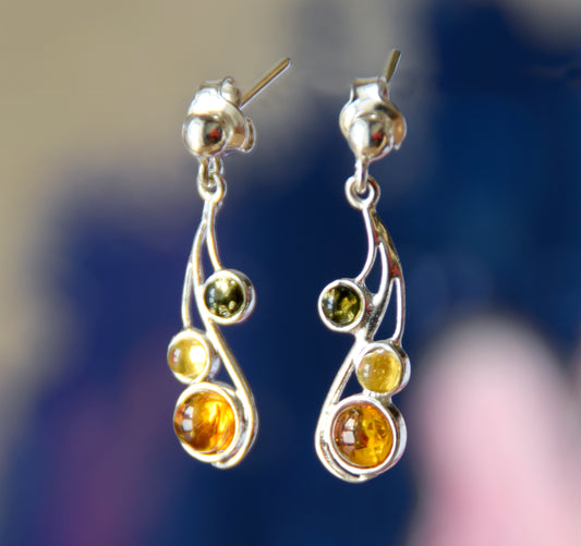 MJ Baltica, earrings, natural Baltic amber, 925 silver, feminine, delicate, luminous, multicolored, BK167