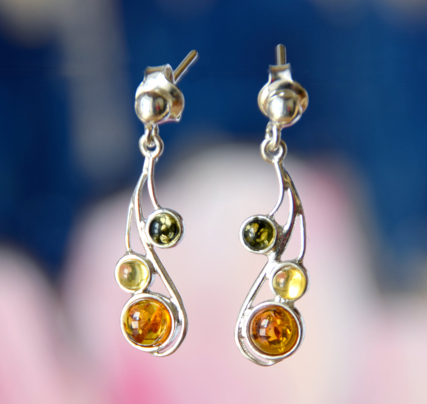 MJ Baltica, earrings, natural Baltic amber, 925 silver, feminine, delicate, luminous, multicolored, BK167