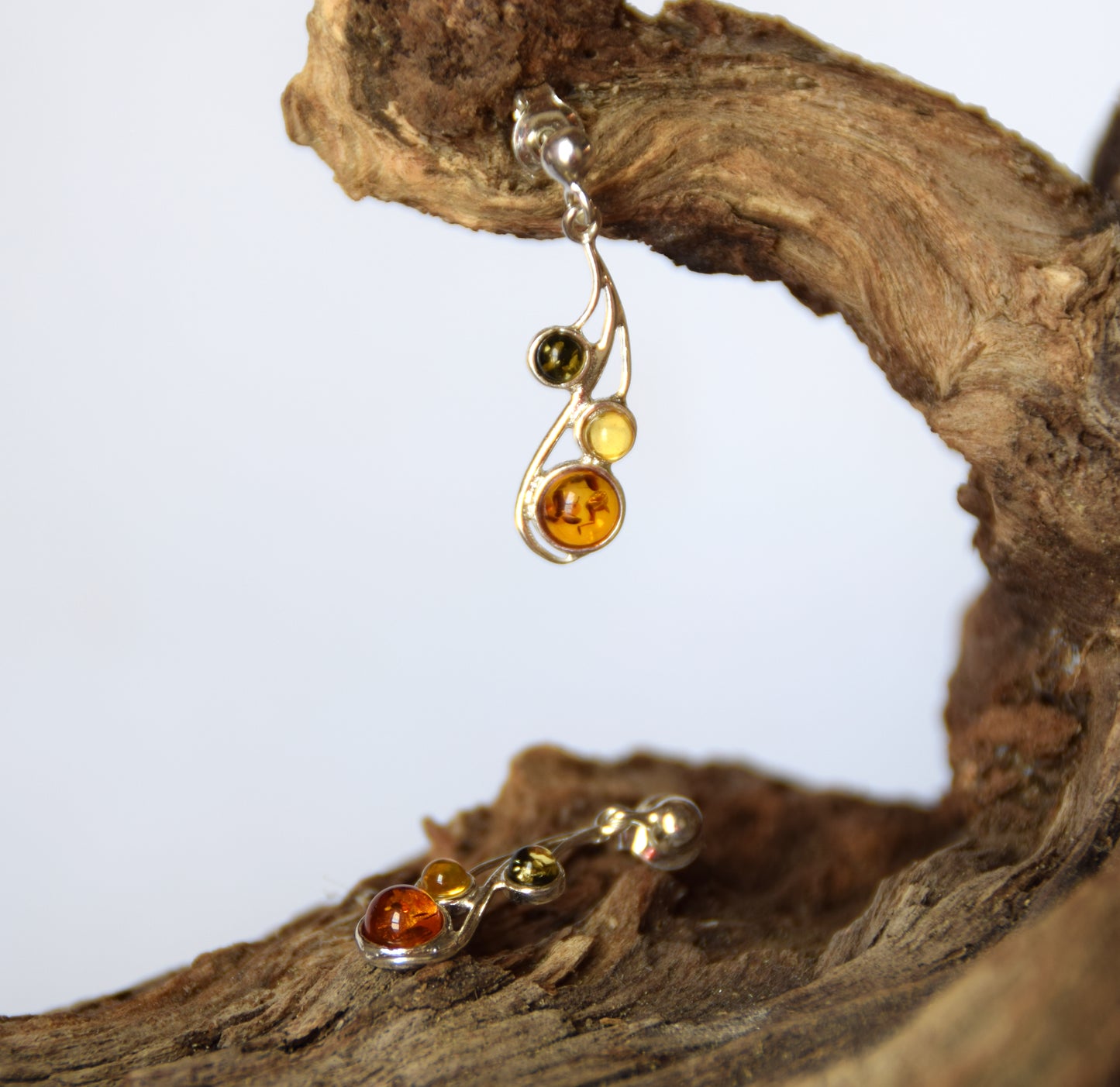 MJ Baltica, earrings, natural Baltic amber, 925 silver, feminine, delicate, luminous, multicolored, BK167