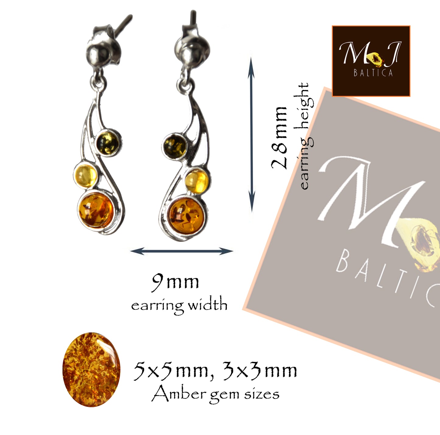 MJ Baltica, orecchini, Ambra naturale Baltica, Argento 925, femminili, delicati, luminosi, multicolore, BK167