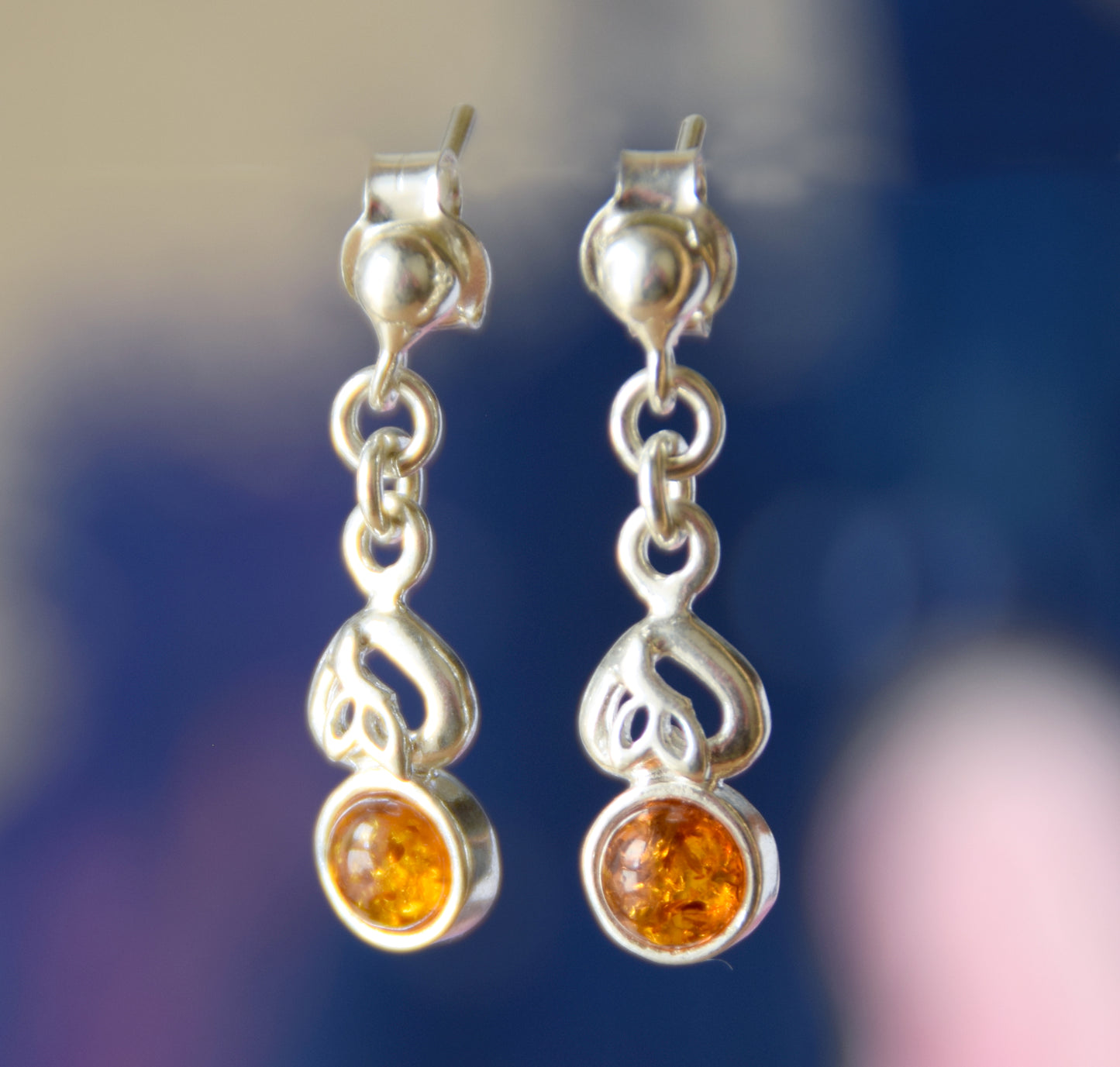 MJ Baltica, earrings, natural Baltic amber, 925 silver, delicate, elegant, feminine, cognac, BK168