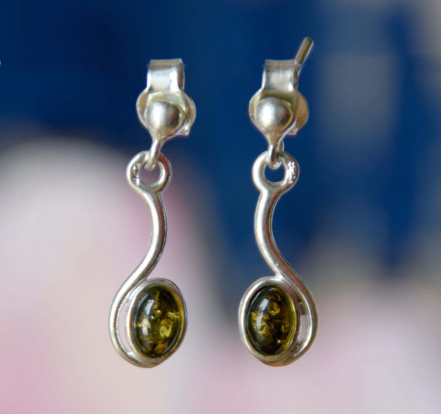 MJ Baltica, earrings, natural Baltic amber, 925 silver, feminine, elegant, delicate, green amber, BK169