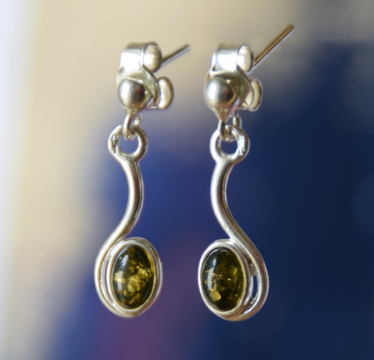 MJ Baltica, earrings, natural Baltic amber, 925 silver, feminine, elegant, delicate, green amber, BK169