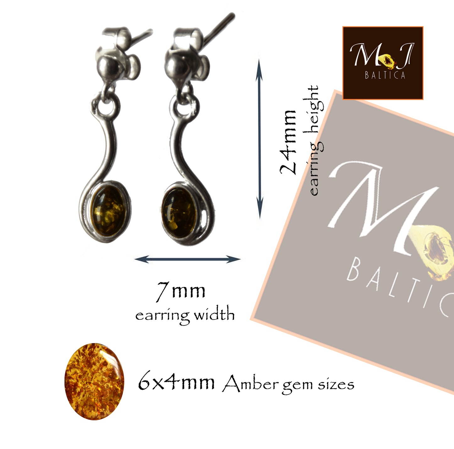 MJ Baltica, orecchini, Ambra naturale Baltica, Argento 925, femminili, eleganti, delicati, ambra verde, BK169