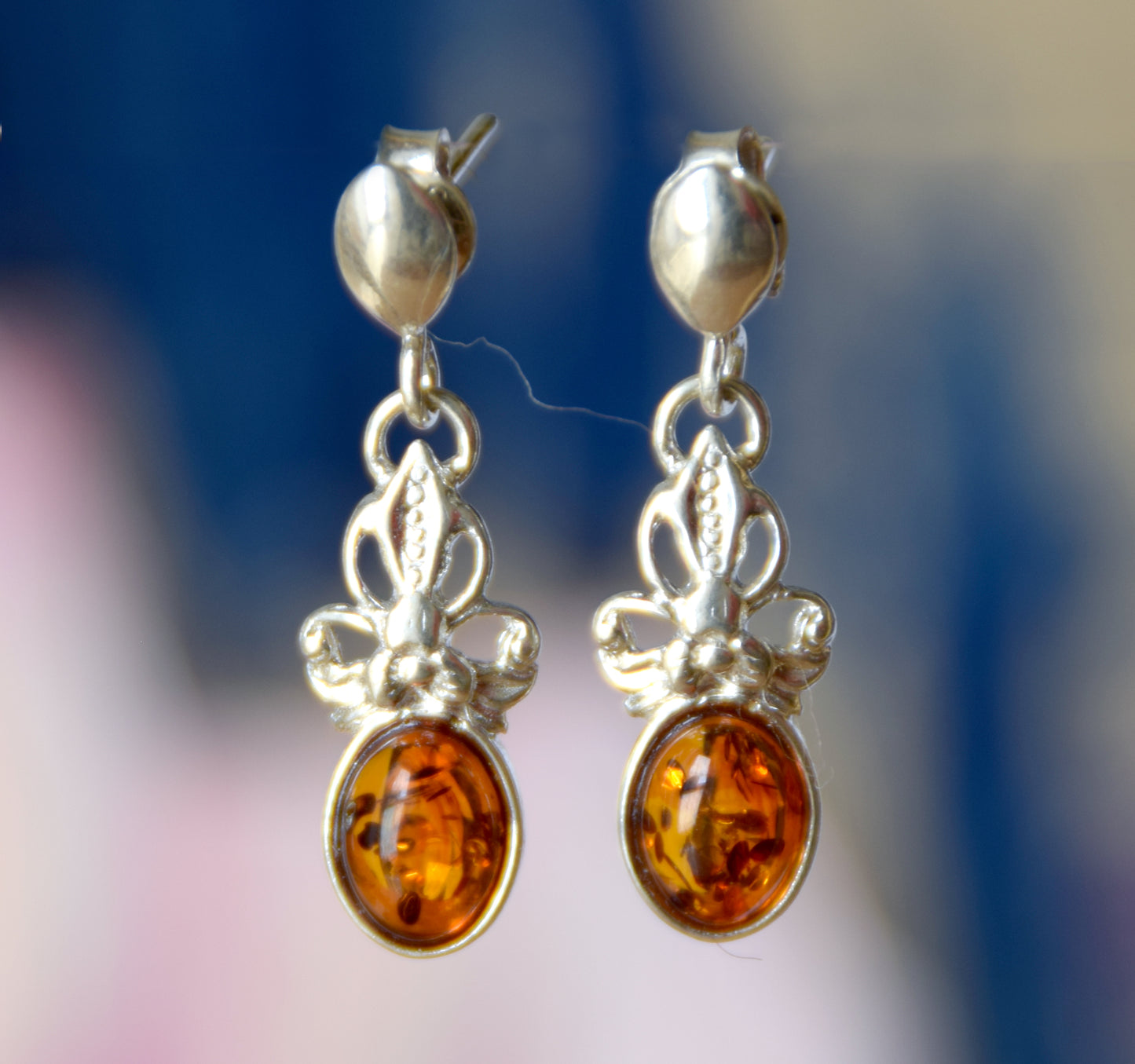 MJ Baltica, earrings, natural Baltic amber, 925 silver, delicate, elegant, feminine, cognac, BK170