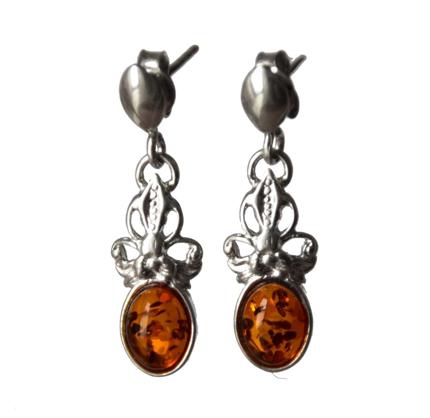 MJ Baltica, earrings, natural Baltic amber, 925 silver, delicate, elegant, feminine, cognac, BK170