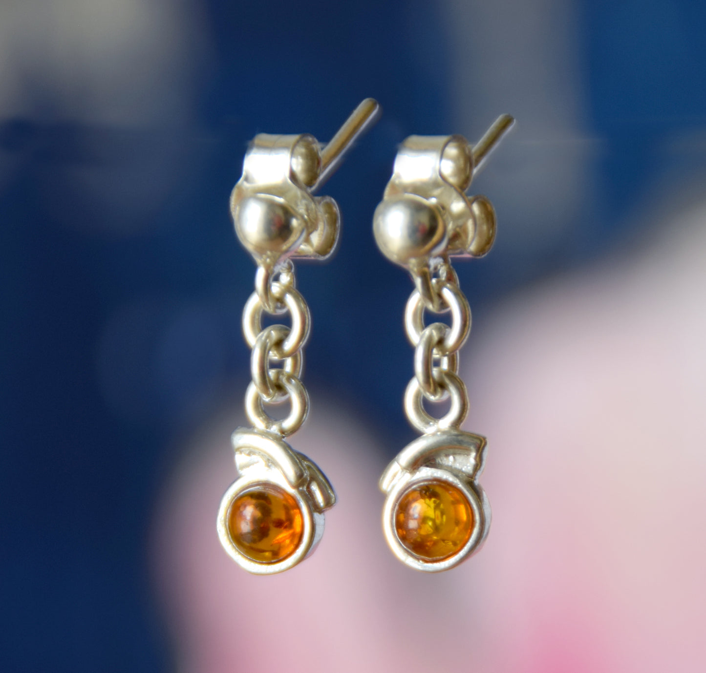 MJ Baltica, earrings, natural Baltic amber, 925 silver, delicate, delicate, feminine, cognac, BK172