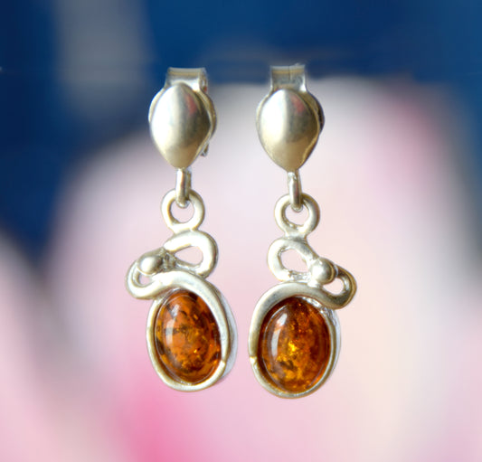 MJ Baltica, earrings, natural Baltic amber, 925 silver, delicate, feminine, cognac, BK173