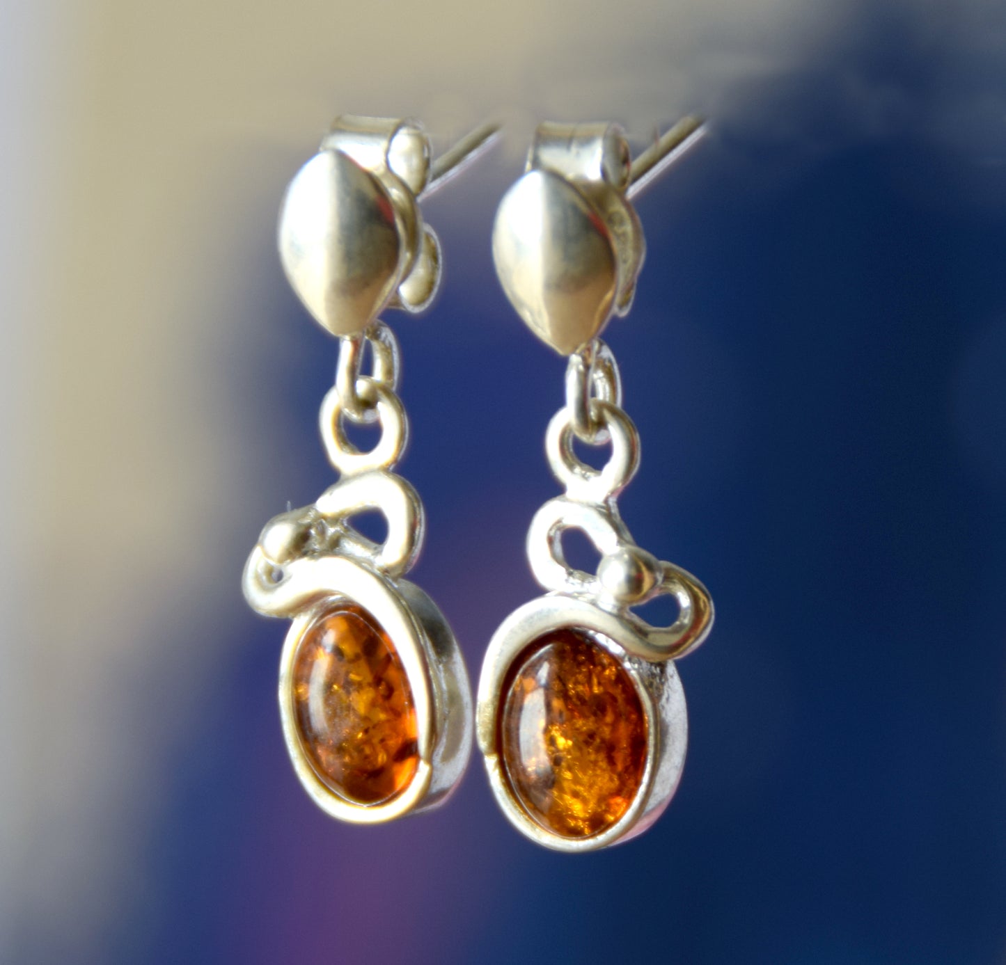 MJ Baltica, earrings, natural Baltic amber, 925 silver, delicate, feminine, cognac, BK173