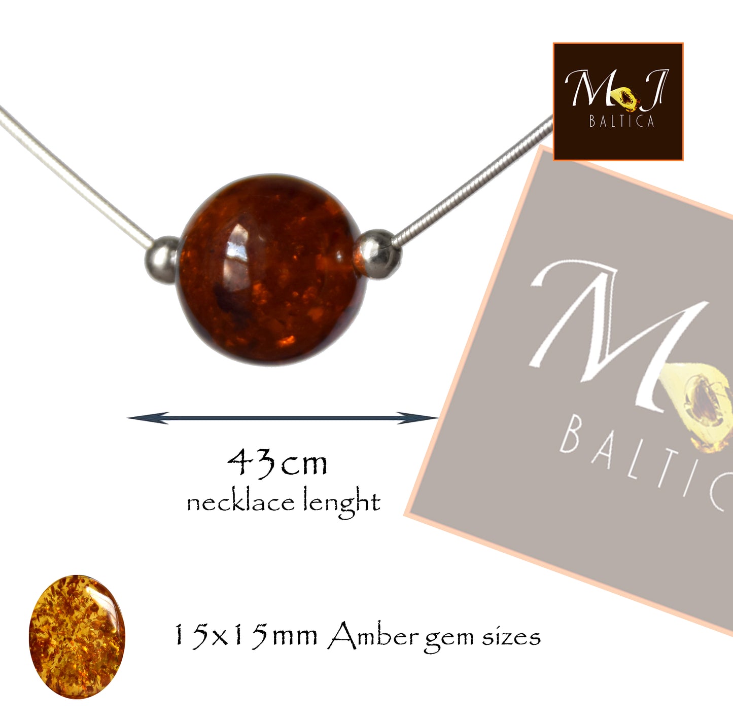 MJ Baltica, collana, girocollo, Ambra naturale Baltica, Argento 925, sfera, luminosa, femminile, BKo036