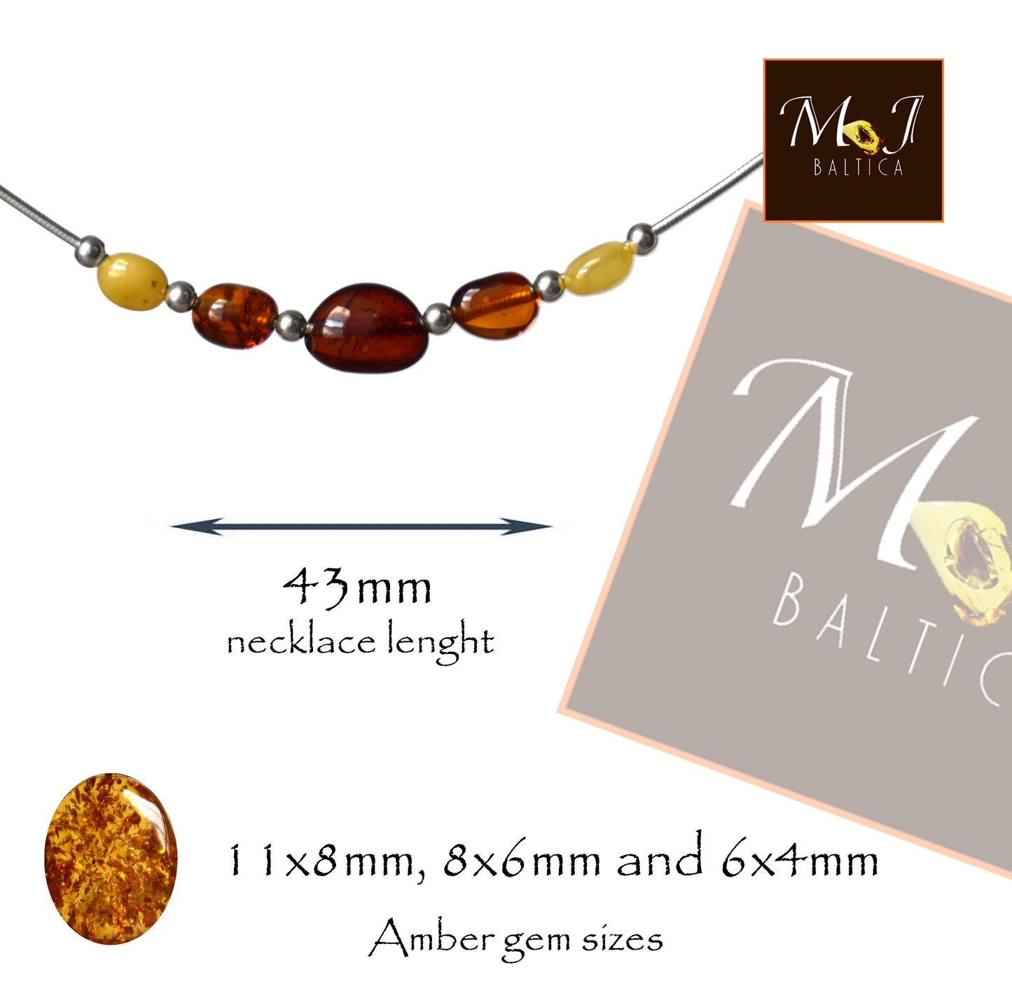 MJ Baltica, collana, girocollo, Ambra naturale Baltica, Argento 925, fisto, essenziale, luminoso, bellissimo, BKo039