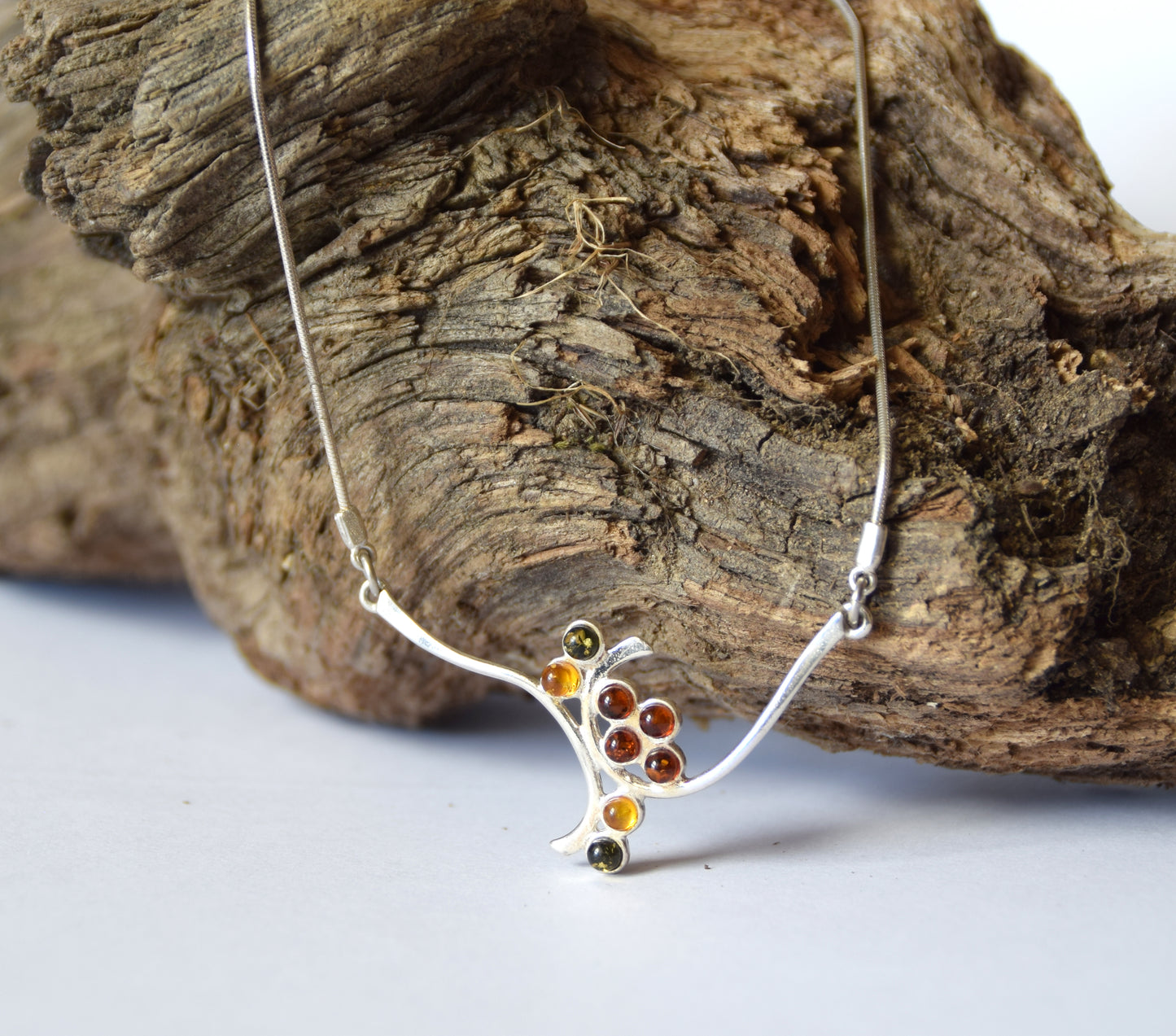 MJ Baltica, necklace, choker, natural Baltic amber, 925 silver, clusters, multicolored, elegant, BKo041