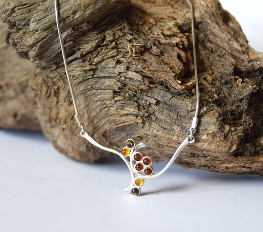 MJ Baltica, necklace, choker, natural Baltic amber, 925 silver, clusters, multicolored, elegant, BKo041