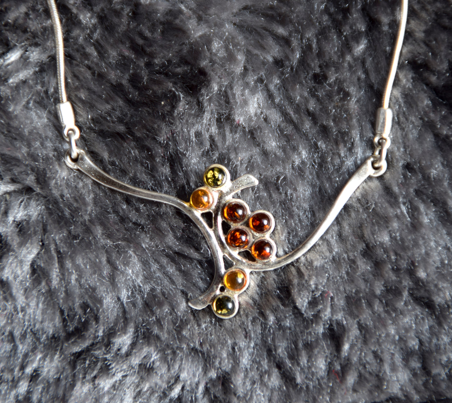 MJ Baltica, necklace, choker, natural Baltic amber, 925 silver, clusters, multicolored, elegant, BKo041