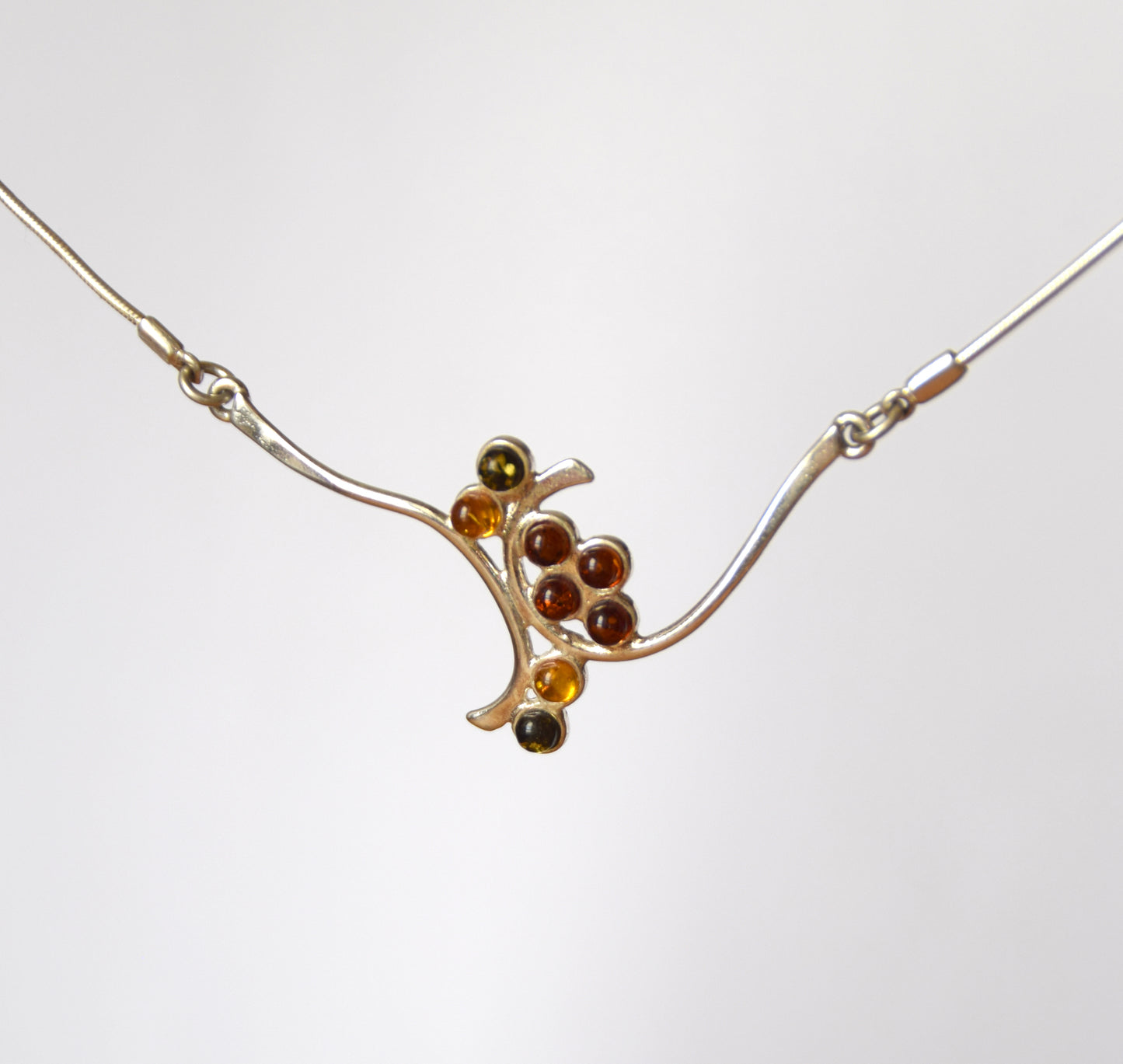 MJ Baltica, necklace, choker, natural Baltic amber, 925 silver, clusters, multicolored, elegant, BKo041