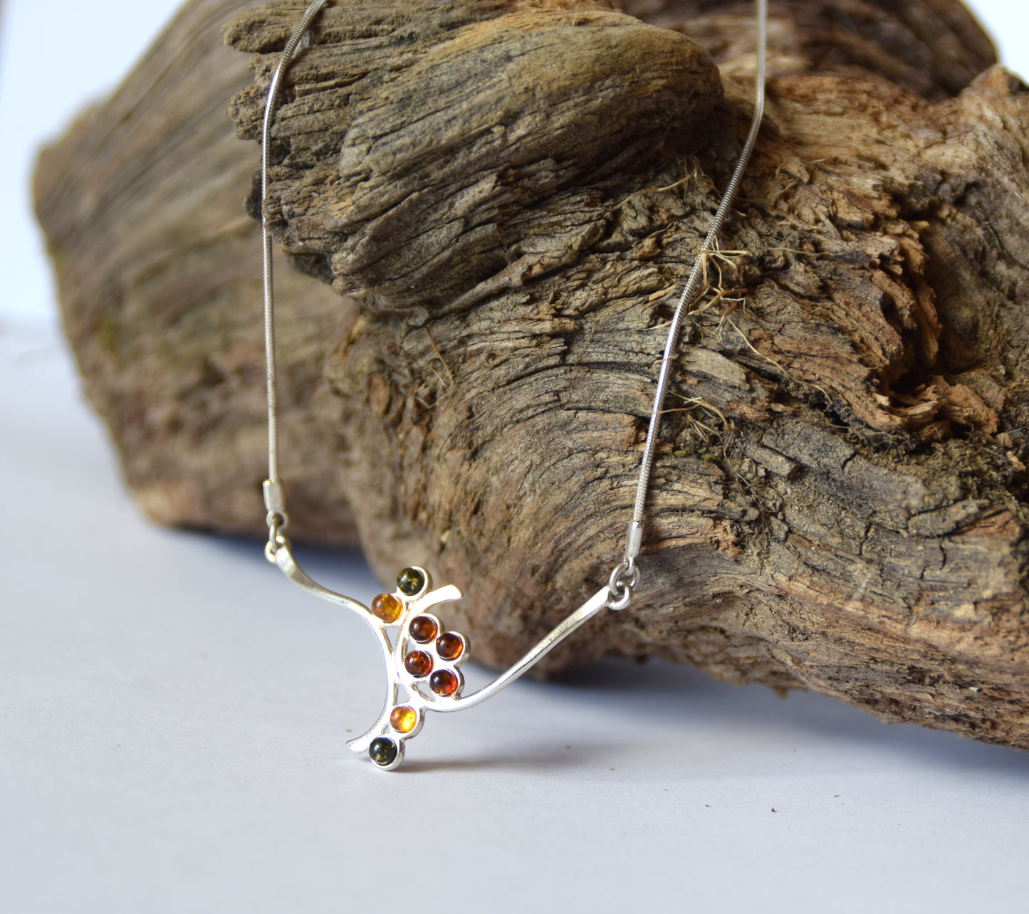 MJ Baltica, necklace, choker, natural Baltic amber, 925 silver, clusters, multicolored, elegant, BKo041