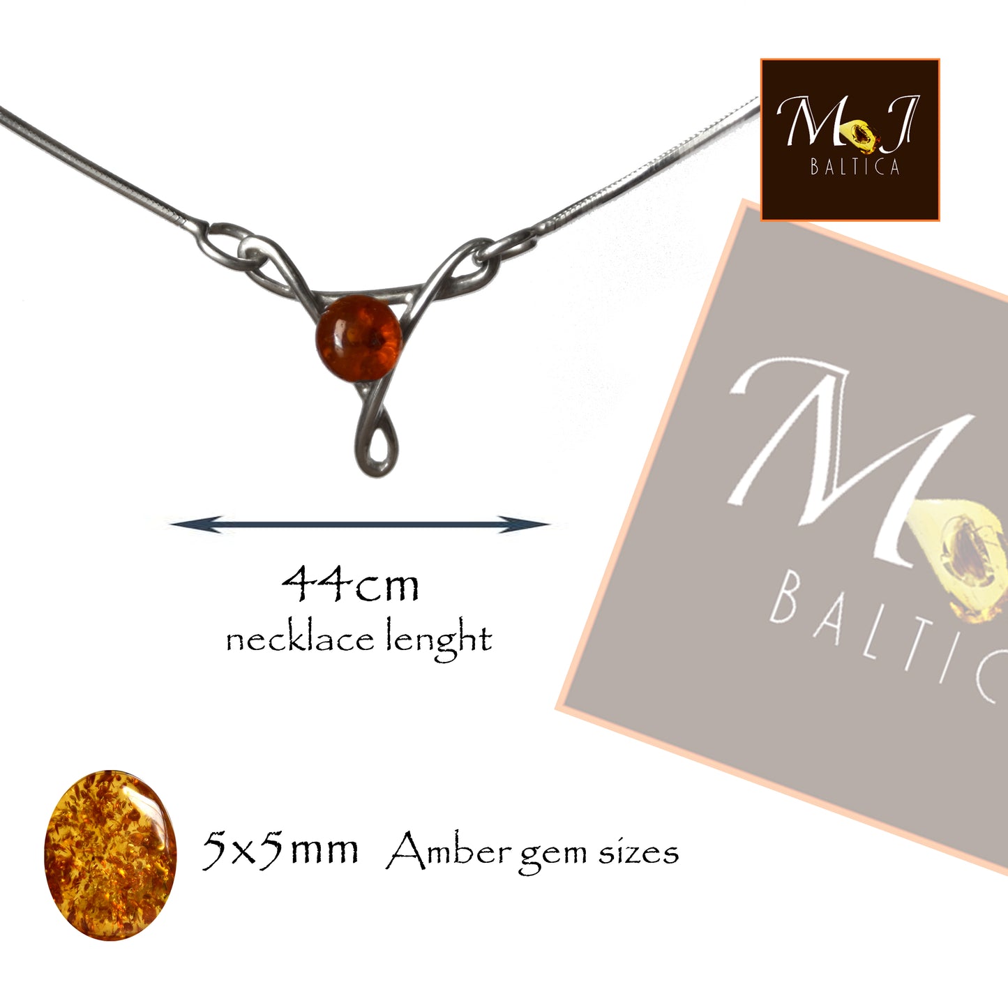 MJ Baltica, collana, girocollo, Ambra naturale Baltica, Argento 925, delicata, triskel, femminile, BKo045