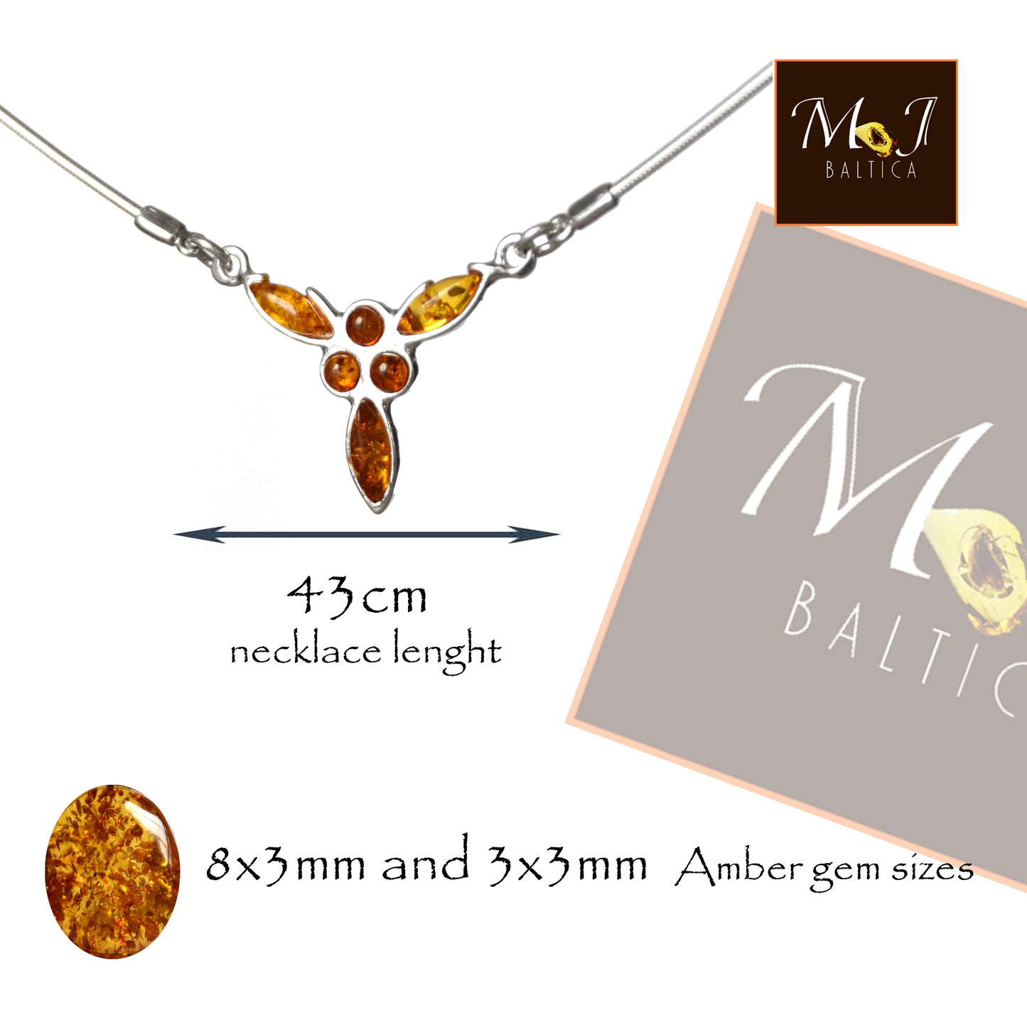 MJ Baltica, collana, girocollo, Ambra naturale Baltica, Argento 925, luminoso, femminile, elegante, BKo048