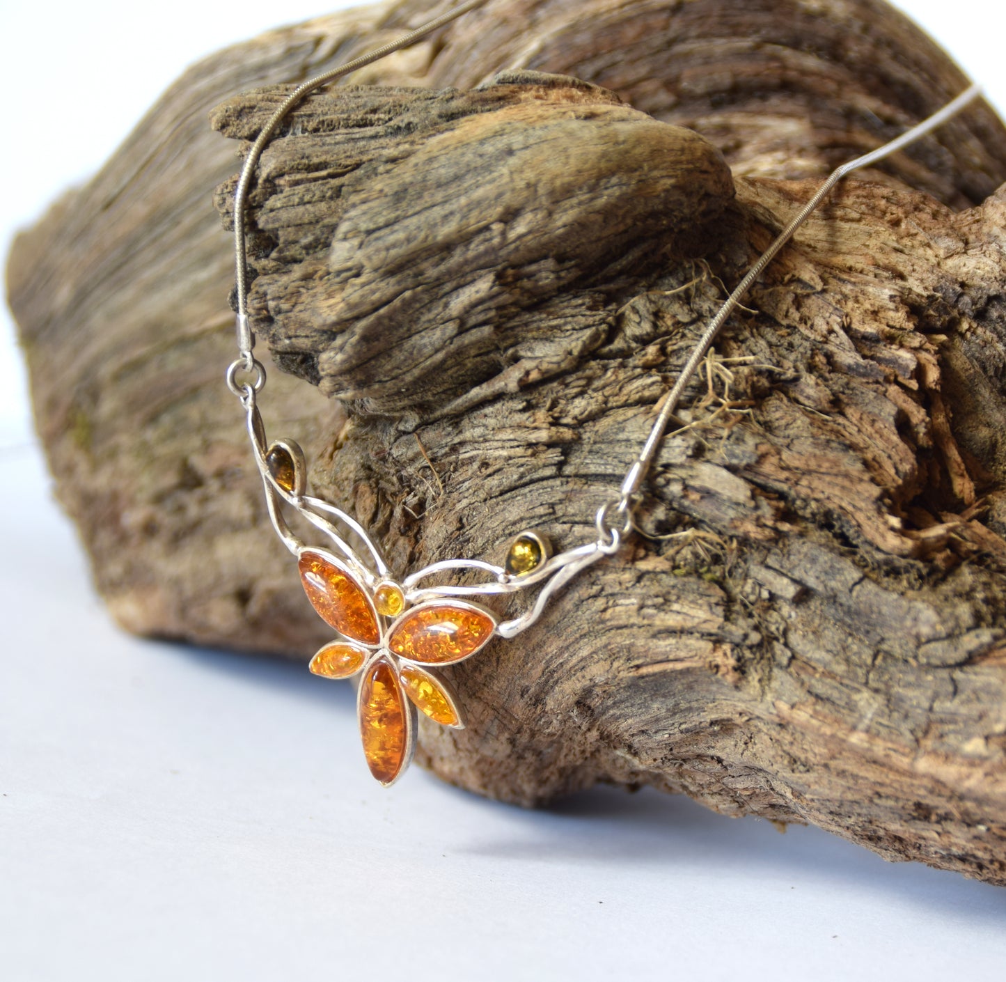 MJ Baltica, necklace, choker, natural Baltic Amber, 925 Silver, mosaic, large, elegant, intense, BKo049