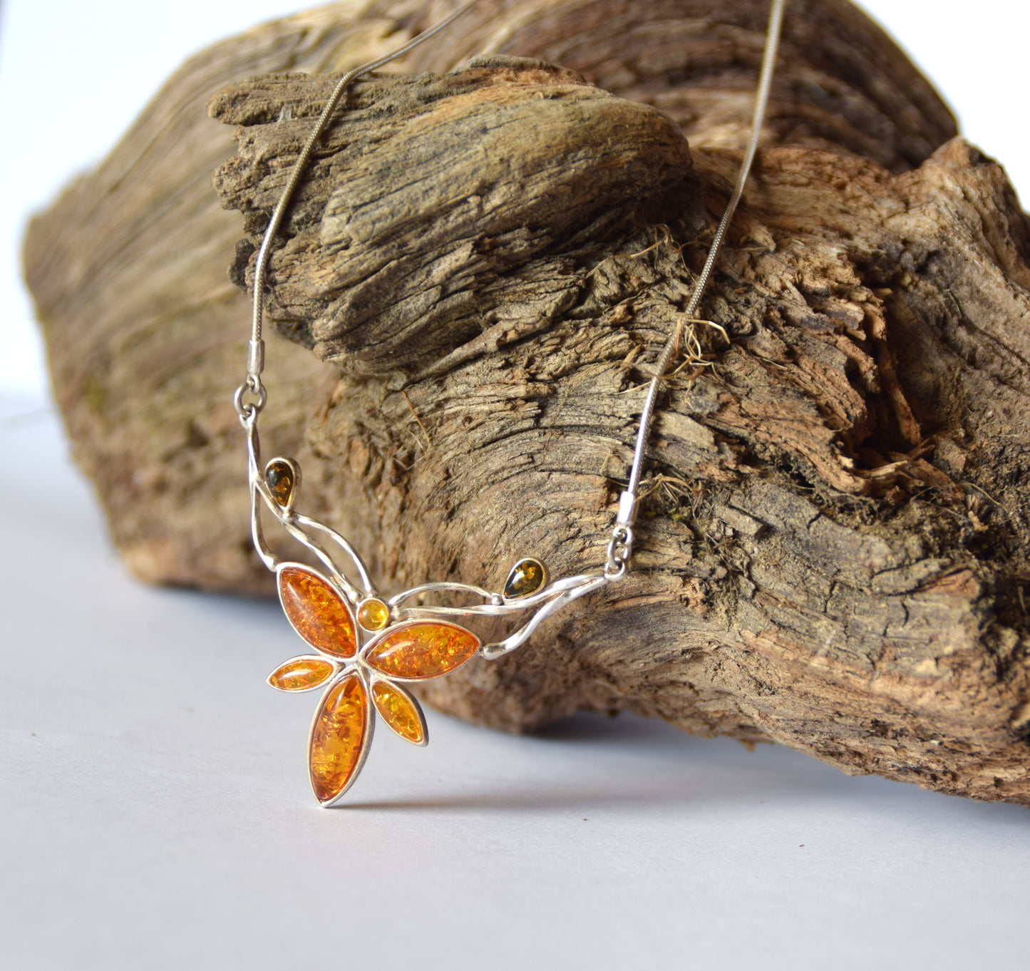 MJ Baltica, necklace, choker, natural Baltic Amber, 925 Silver, mosaic, large, elegant, intense, BKo049