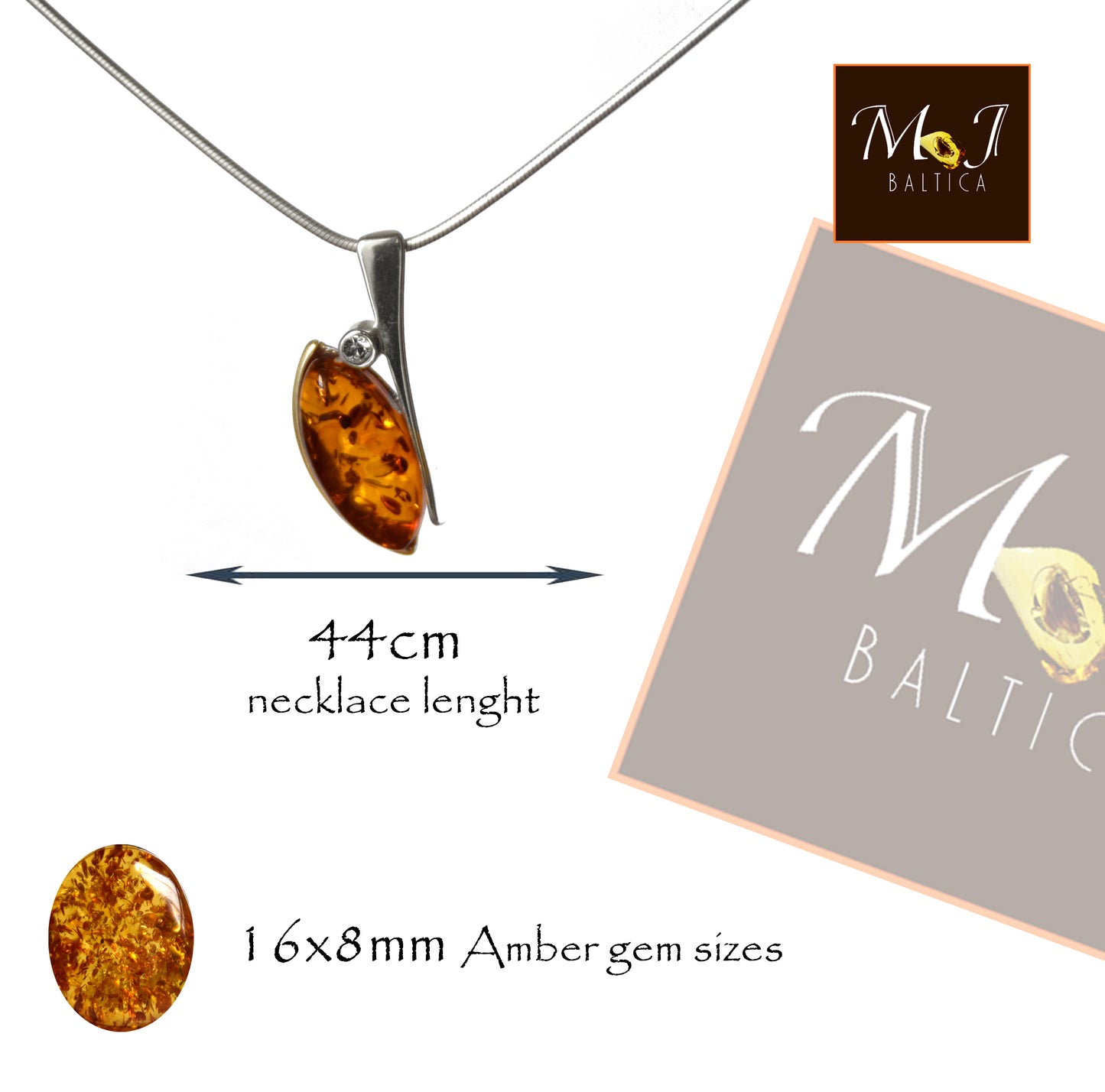 MJ Baltica, necklace, choker, natural Baltic amber, 925 silver, elegant, luminous, zirconia, feminine, BKo051