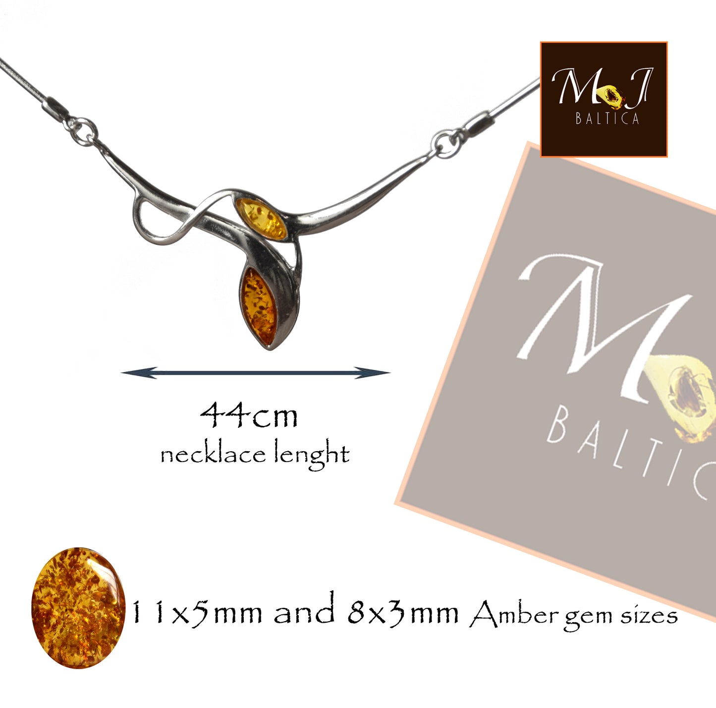 MJ Baltica, collana, girocollo, Ambra naturale Baltica, Argento 925, bellissima, elegante, BKo052