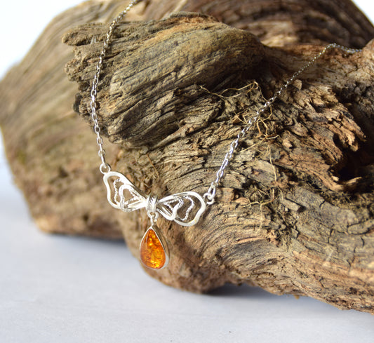 MJ Baltica, necklace, choker, natural Baltic amber, 925 silver, bow, romantic, BKo056