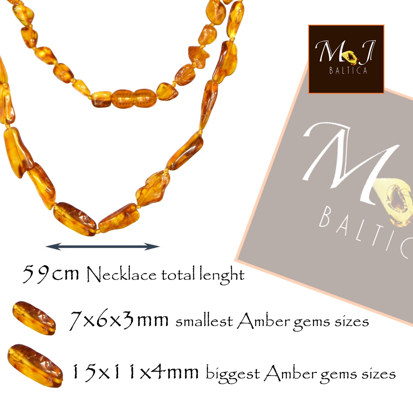 MJ Baltica, necklace, natural Baltic amber, elegant, brown, luminous, BKoBB040