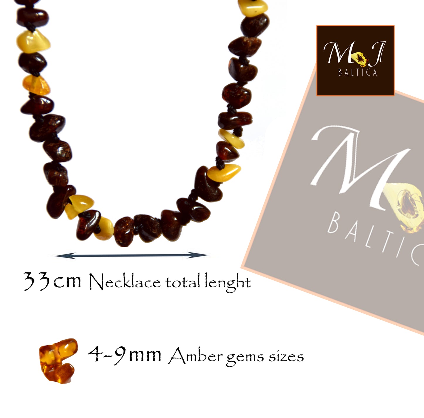 MJ Baltica, necklace, natural Baltic amber, protective, healing, children, mixed, screw, 33cm, BKoBmi2