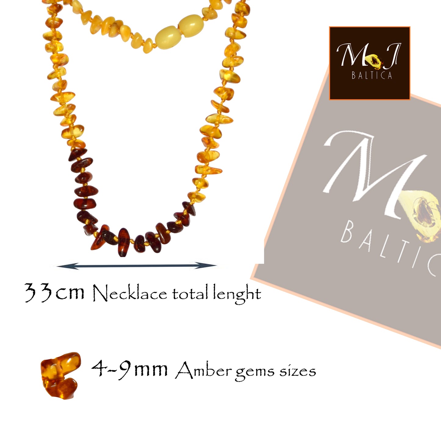 MJ Baltica, necklace, natural Baltic amber, protective, healing, children, mixed, screw, 33cm, BKoBmi8