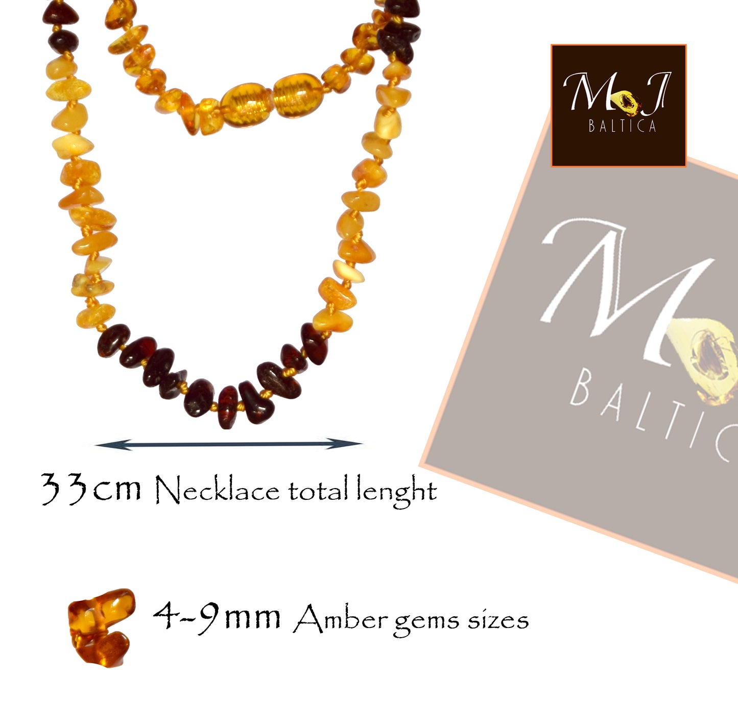 MJ Baltica, necklace, natural Baltic amber, protective, healing, children, mixed, screw, 33cm, BKoBmi9