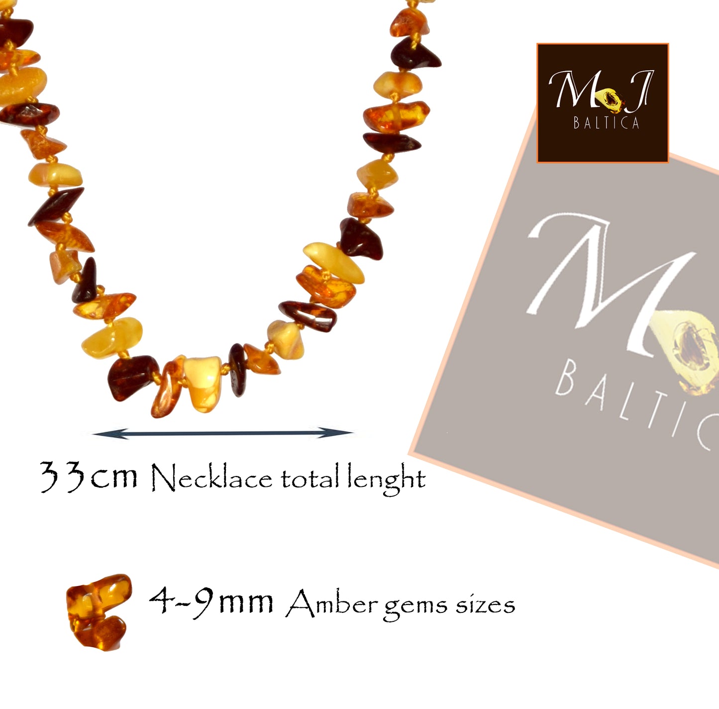 MJ Baltica, necklace, natural Baltic amber, protective, healing, children, mixed, screw, 33cm, BKoBmi