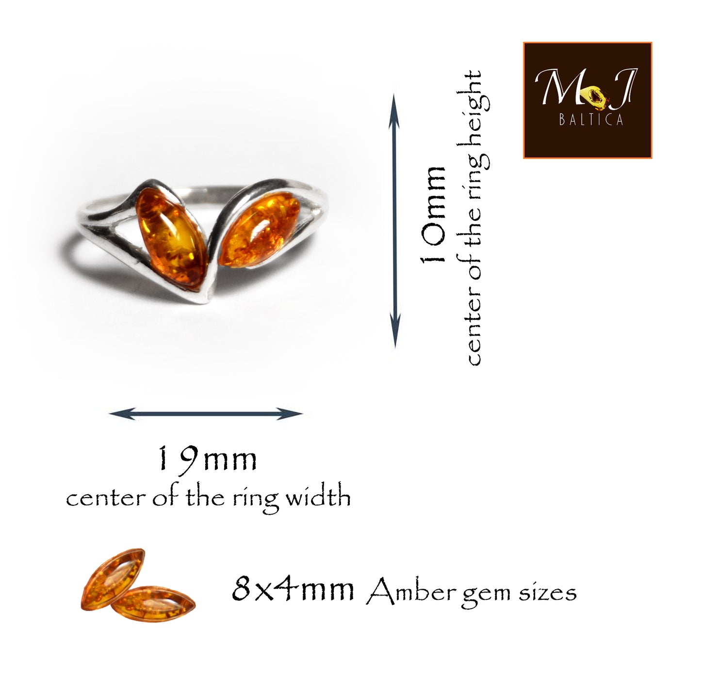 MJ Baltica, ring, natural Baltic amber, 925 silver, band, handcrafted, modern, BP021a